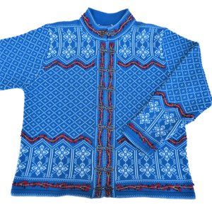 Norm Thompson Outfitters Fair Isle Sweater Embroidered Cotton Silver Metal Clasp